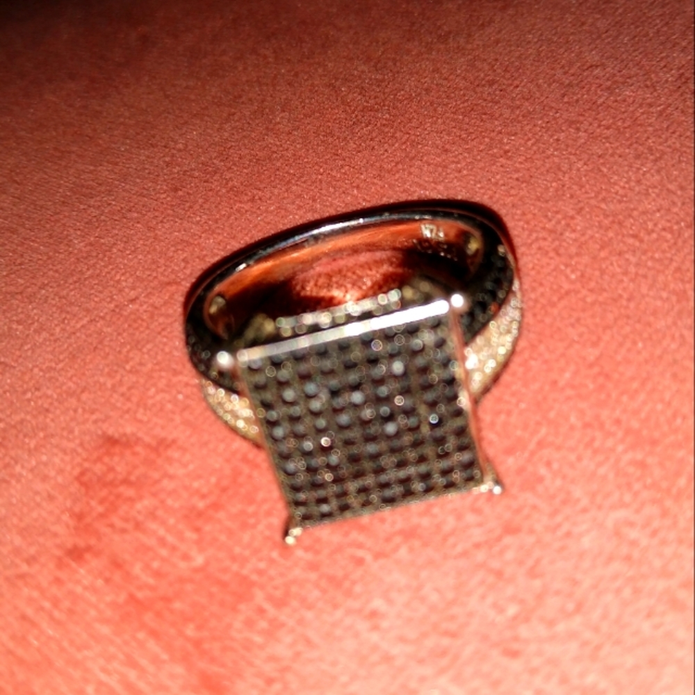 Art Deco Square Black Pave Statement Ring Solid 925 Sterling Silver Rhinestone 8